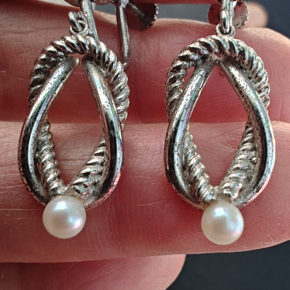 Non Pierce Silver Pearl Drop Earrings
